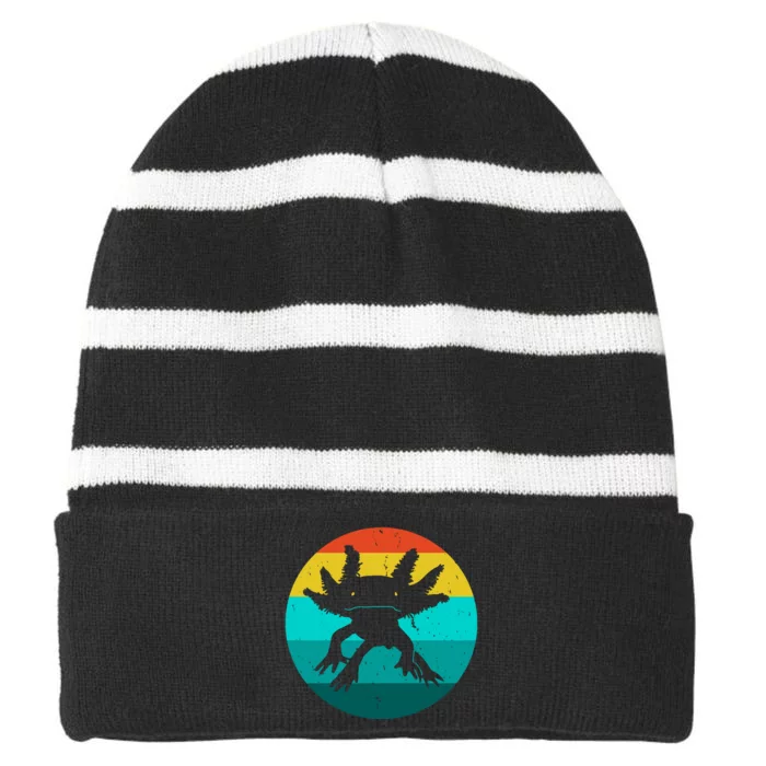 Axolotl Funny Retro Striped Beanie with Solid Band