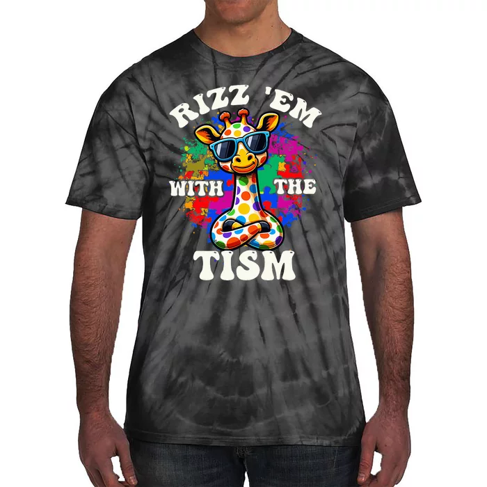 Autism Funny Rizz Em With The Tism Meme Autistic Giraffe Tie-Dye T-Shirt