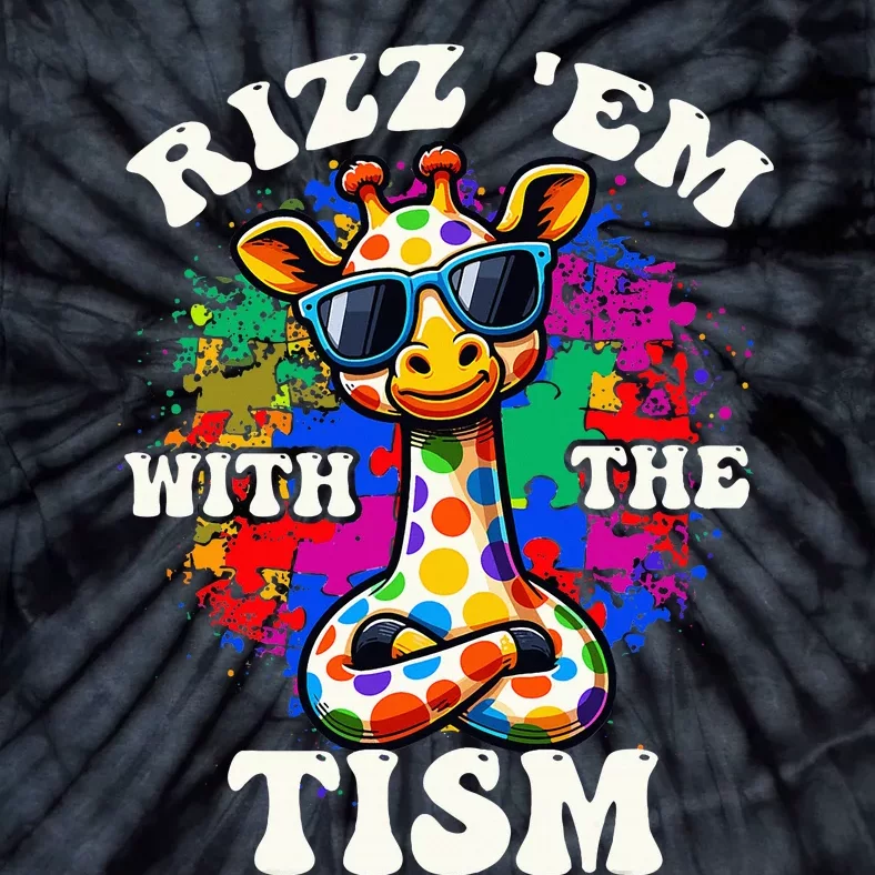 Autism Funny Rizz Em With The Tism Meme Autistic Giraffe Tie-Dye T-Shirt