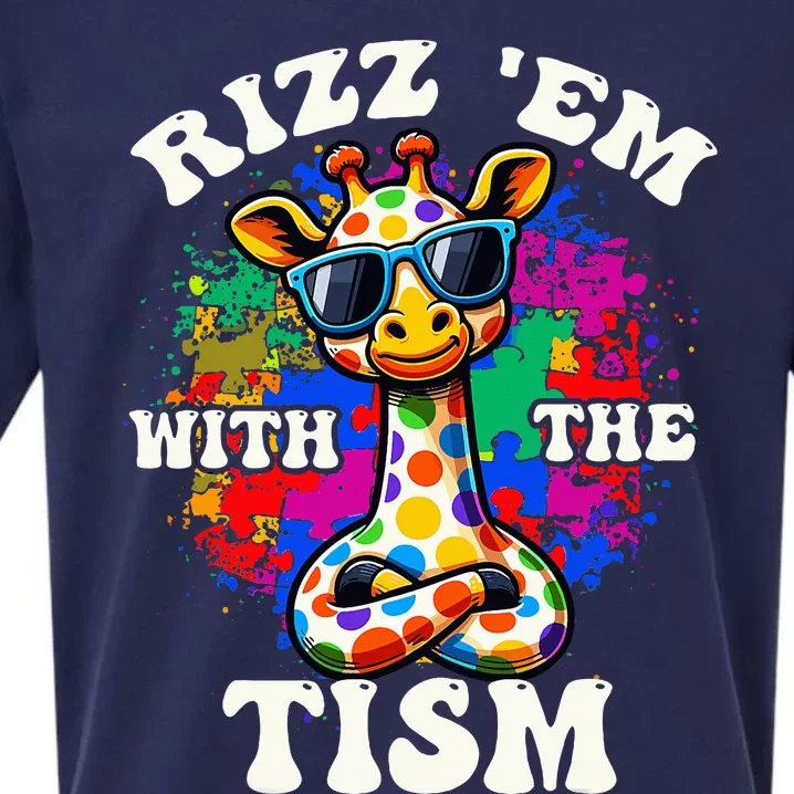 Autism Funny Rizz Em With The Tism Meme Autistic Giraffe Sueded Cloud Jersey T-Shirt