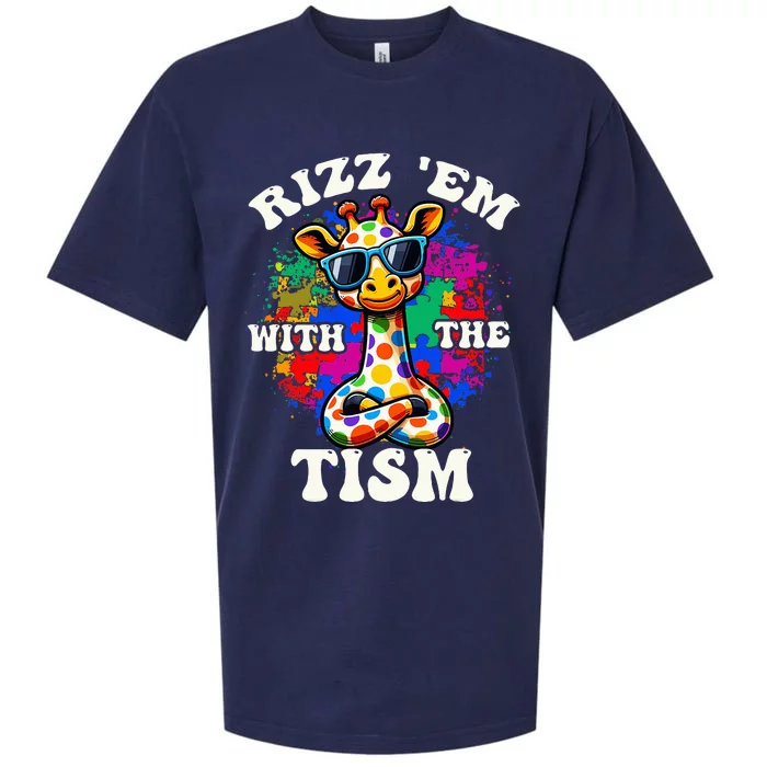 Autism Funny Rizz Em With The Tism Meme Autistic Giraffe Sueded Cloud Jersey T-Shirt