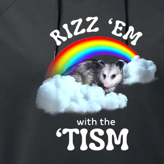 Autism Funny Rizz Em With The Tism Meme Autistic Opossum Performance Fleece Hoodie