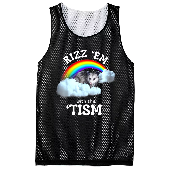 Autism Funny Rizz Em With The Tism Meme Autistic Opossum Mesh Reversible Basketball Jersey Tank