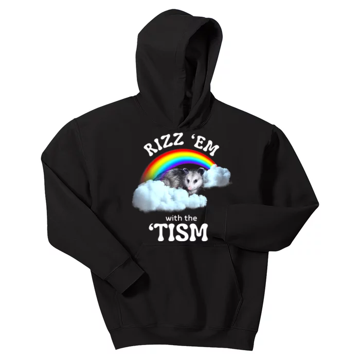 Autism Funny Rizz Em With The Tism Meme Autistic Opossum Kids Hoodie