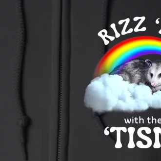 Autism Funny Rizz Em With The Tism Meme Autistic Opossum Full Zip Hoodie