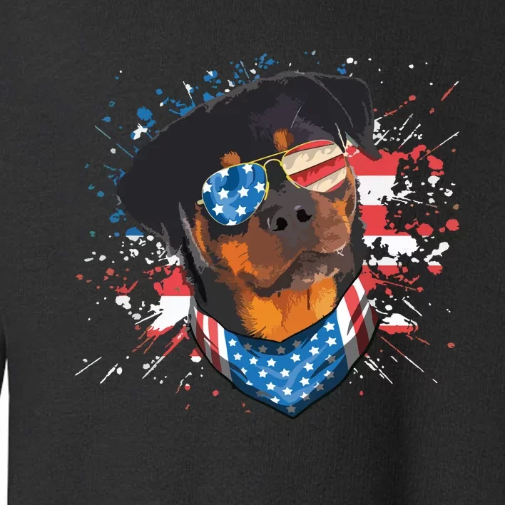 American Flag Rottweiler Dog Lover Funny 4th Of July Dog Toddler Sweatshirt