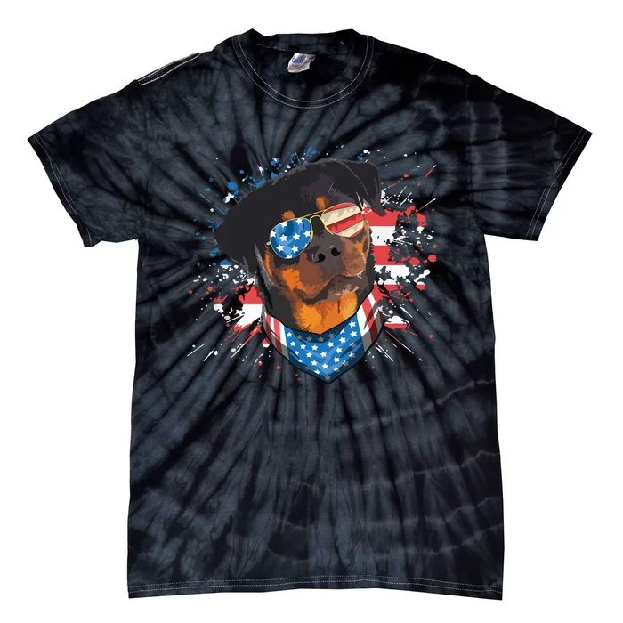 American Flag Rottweiler Dog Lover Funny 4th Of July Dog Tie-Dye T-Shirt