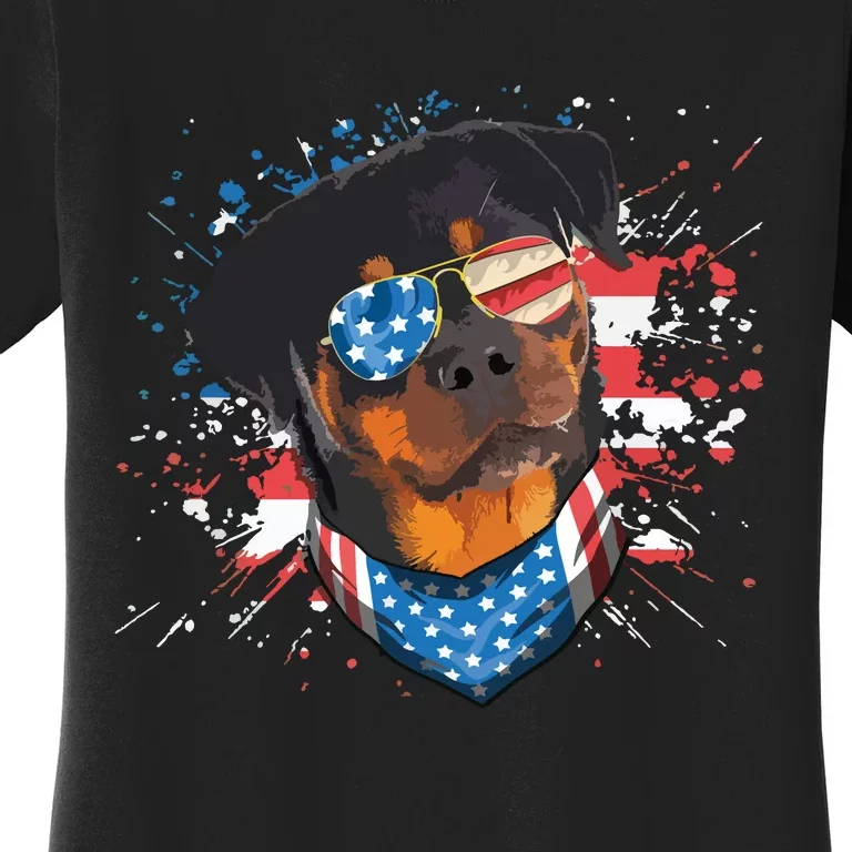 American Flag Rottweiler Dog Lover Funny 4th Of July Dog Women's T-Shirt