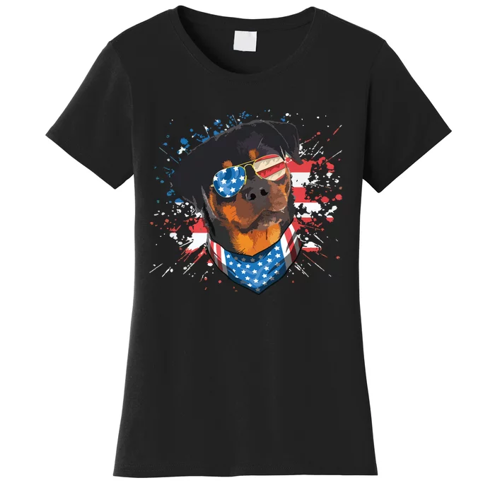 American Flag Rottweiler Dog Lover Funny 4th Of July Dog Women's T-Shirt