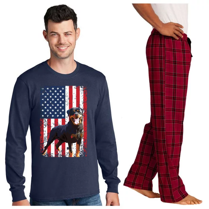 American Flag Rottweiler Dog Lover Funny 4th Of July Dog Long Sleeve Pajama Set