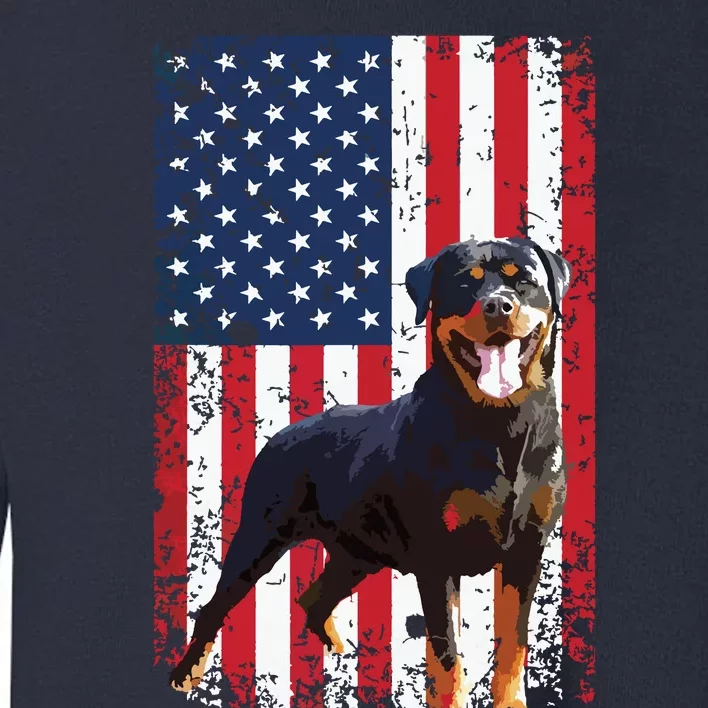 American Flag Rottweiler Dog Lover Funny 4th Of July Dog Toddler Sweatshirt