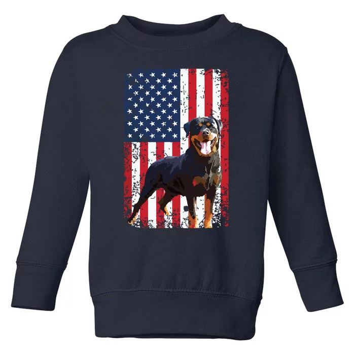 American Flag Rottweiler Dog Lover Funny 4th Of July Dog Toddler Sweatshirt