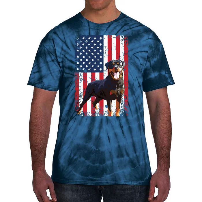 American Flag Rottweiler Dog Lover Funny 4th Of July Dog Tie-Dye T-Shirt