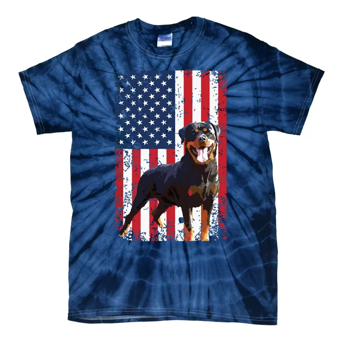 American Flag Rottweiler Dog Lover Funny 4th Of July Dog Tie-Dye T-Shirt