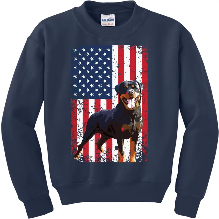 American Flag Rottweiler Dog Lover Funny 4th Of July Dog Kids Sweatshirt