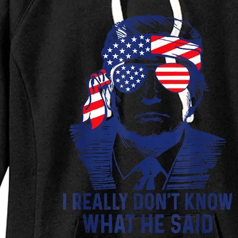 American Flag Retro I Really DonT Know What He Said Funny Women's Fleece Hoodie