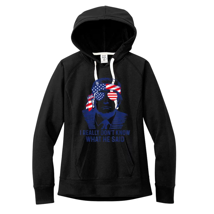 American Flag Retro I Really DonT Know What He Said Funny Women's Fleece Hoodie