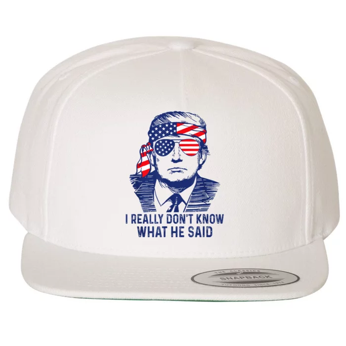 American Flag Retro I Really DonT Know What He Said Funny Wool Snapback Cap