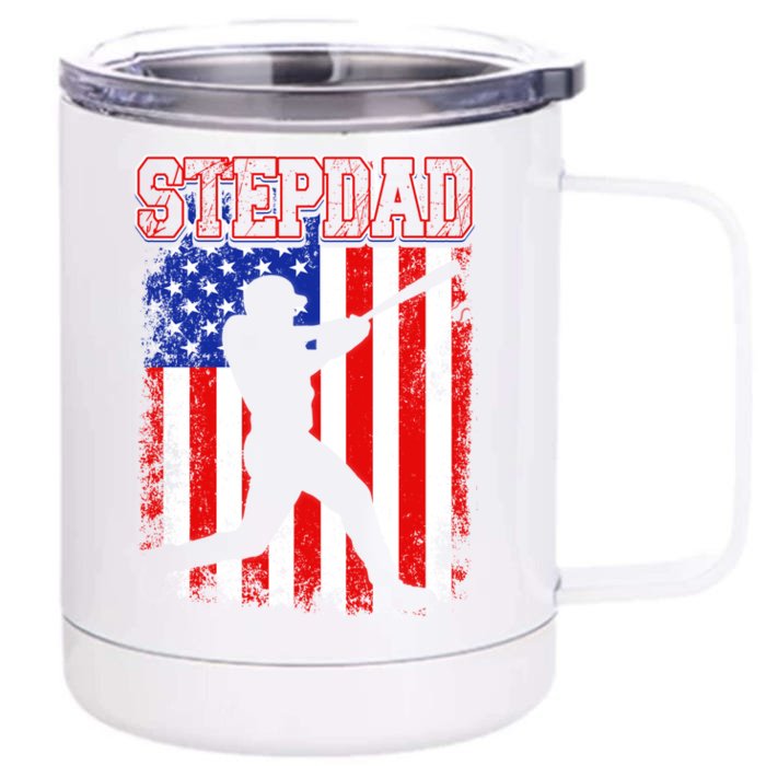 American Flag Retro Baseball Stepdad Funny Fathers Day Gift Front & Back 12oz Stainless Steel Tumbler Cup