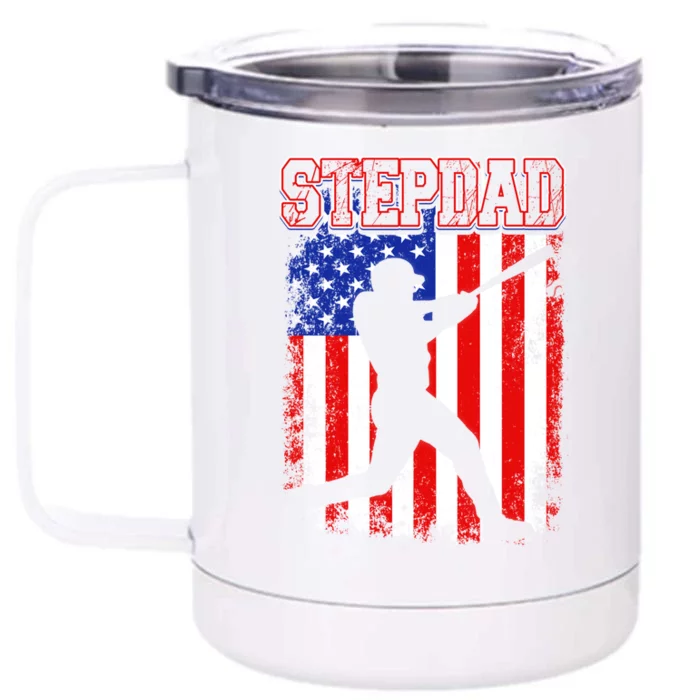 American Flag Retro Baseball Stepdad Funny Fathers Day Gift Front & Back 12oz Stainless Steel Tumbler Cup