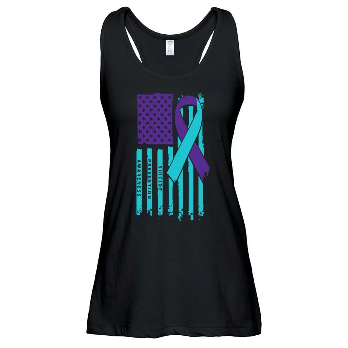 American Flag Ribbon Suicide Awareness Ladies Essential Flowy Tank