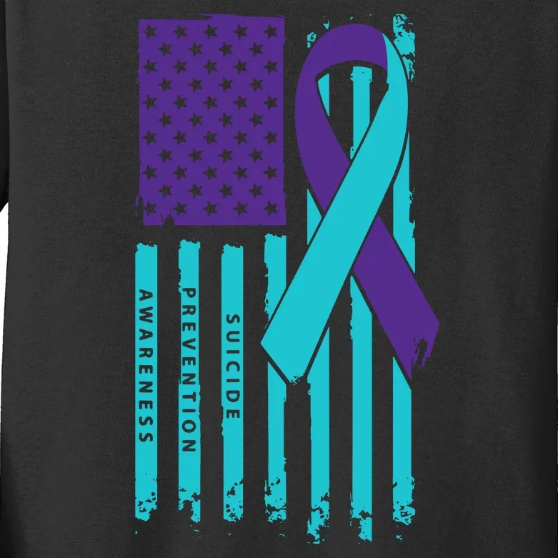 American Flag Ribbon Suicide Awareness Kids Long Sleeve Shirt