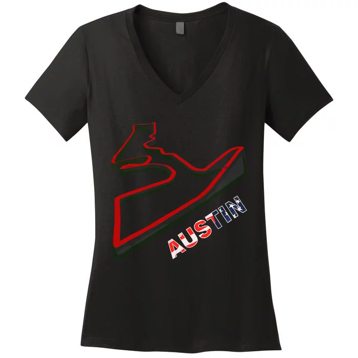 Austin Formula Racing Track Circuit Map For Fans Women's V-Neck T-Shirt