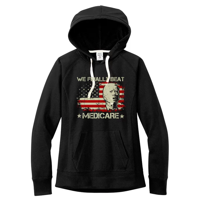 American Flag Retro We Finally Beat Medicare Funny Biden Women's Fleece Hoodie