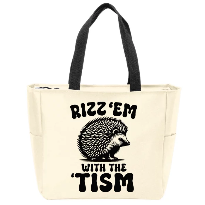 Autism Funny Rizz Em With The Tism Meme Autistic Hodgehog Zip Tote Bag