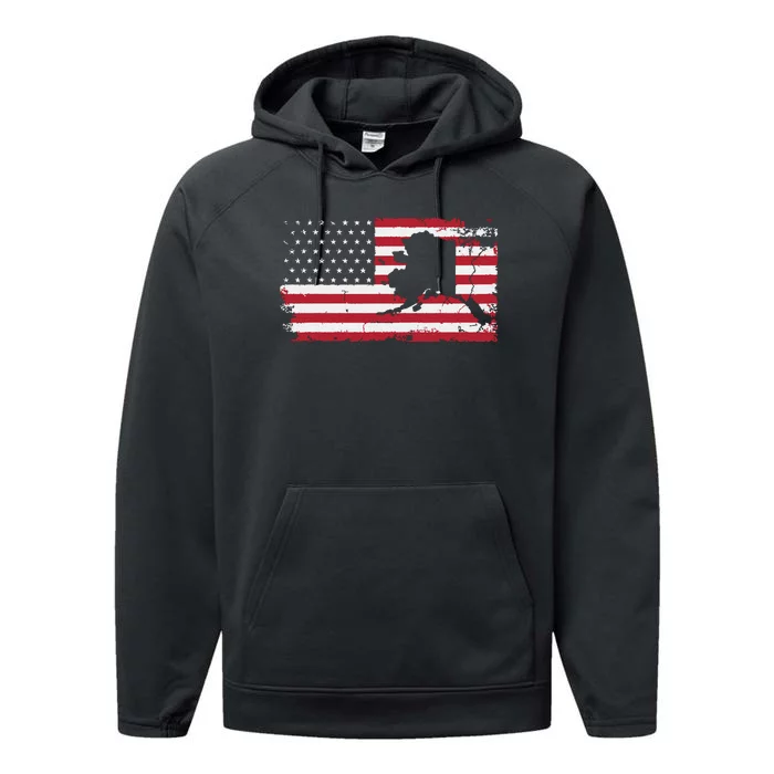 American Flag Retro Alaska 4th Of July Vintage Gift Usa Performance Fleece Hoodie