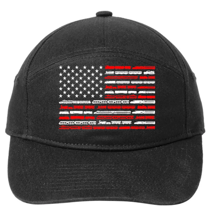 American Flag Railroad Trains Retro Vintage 7-Panel Snapback Hat