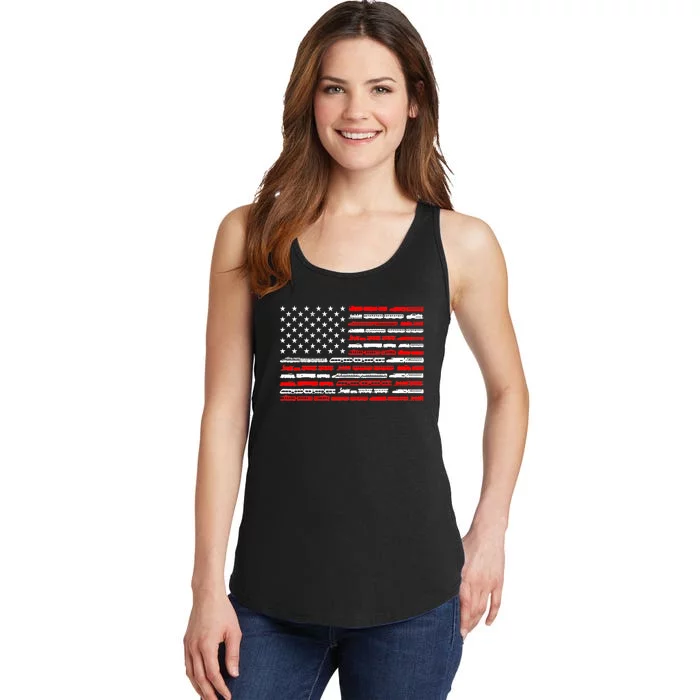 American Flag Railroad Trains Retro Vintage Ladies Essential Tank