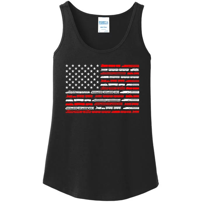 American Flag Railroad Trains Retro Vintage Ladies Essential Tank