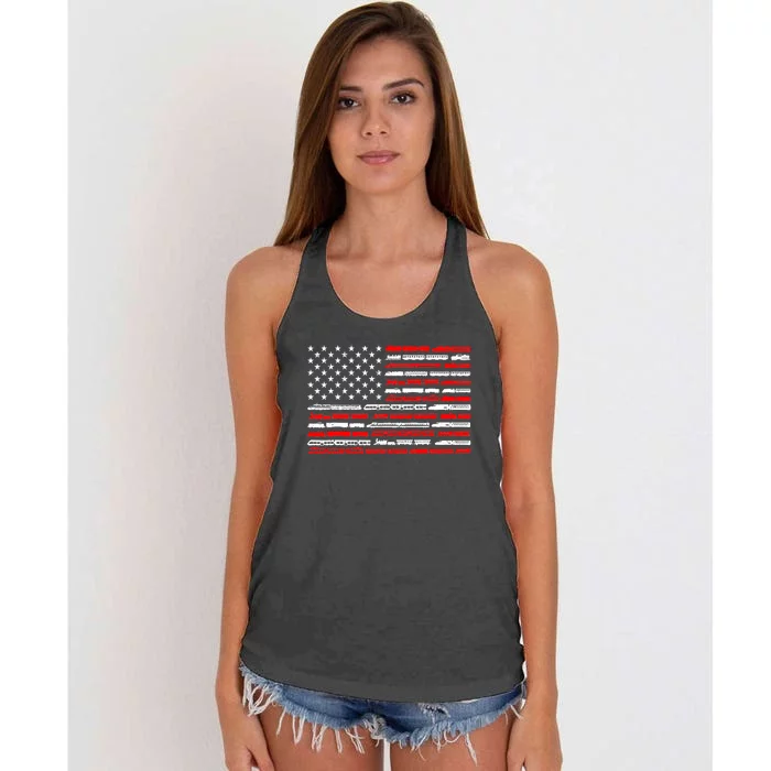 American Flag Railroad Trains Retro Vintage Women's Knotted Racerback Tank