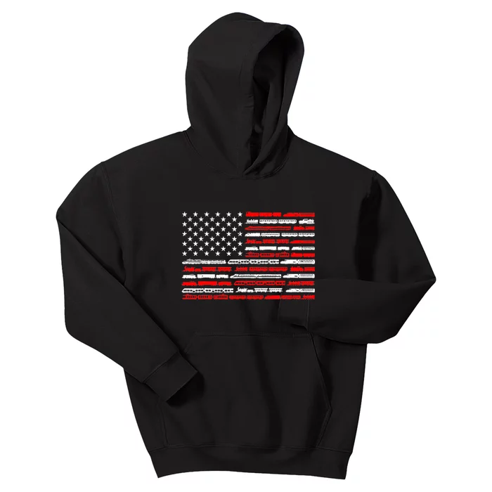 American Flag Railroad Trains Retro Vintage Kids Hoodie