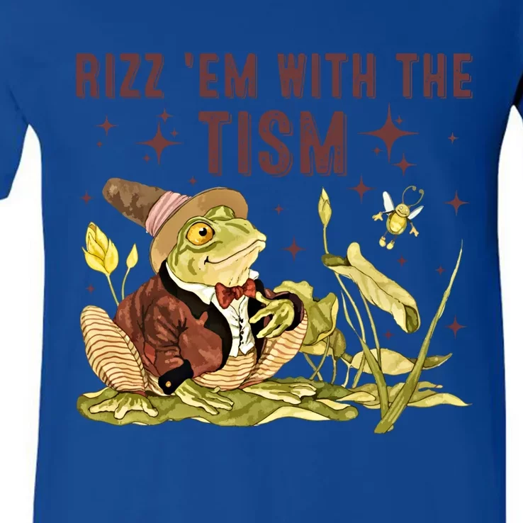 Autism Funny Rizz Em With The Tism Meme Autistic Frog Funny Gift V-Neck T-Shirt