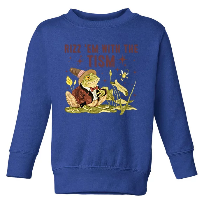 Autism Funny Rizz Em With The Tism Meme Autistic Frog Funny Gift Toddler Sweatshirt