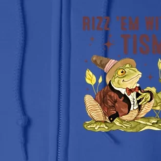 Autism Funny Rizz Em With The Tism Meme Autistic Frog Funny Gift Full Zip Hoodie