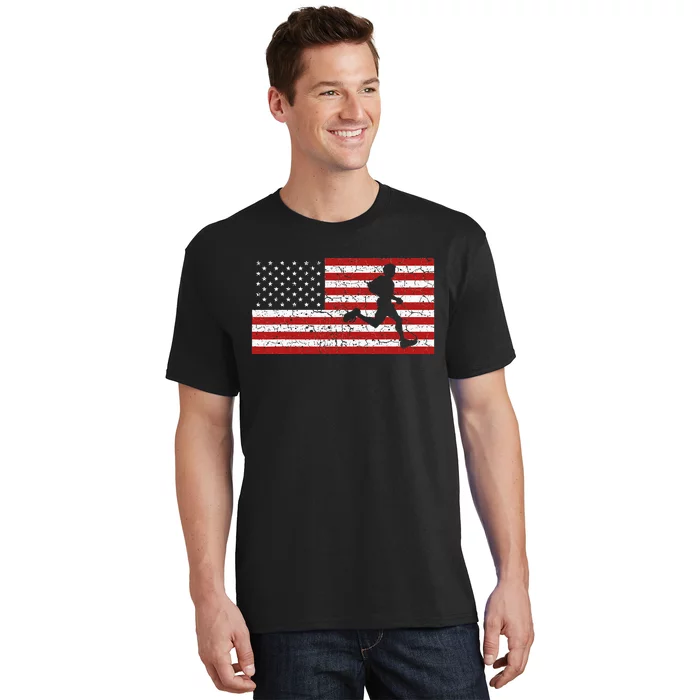 American Flag Running Runner Gift T-Shirt