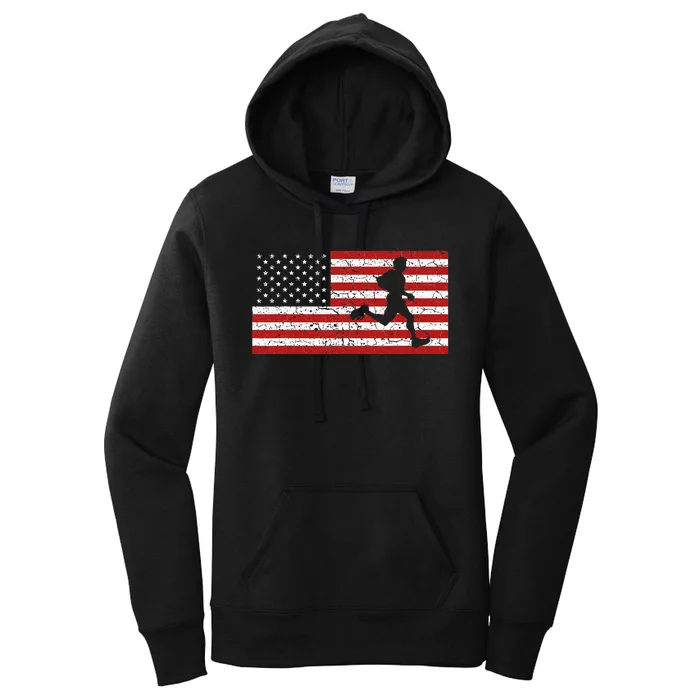 American Flag Running Runner Gift Women's Pullover Hoodie