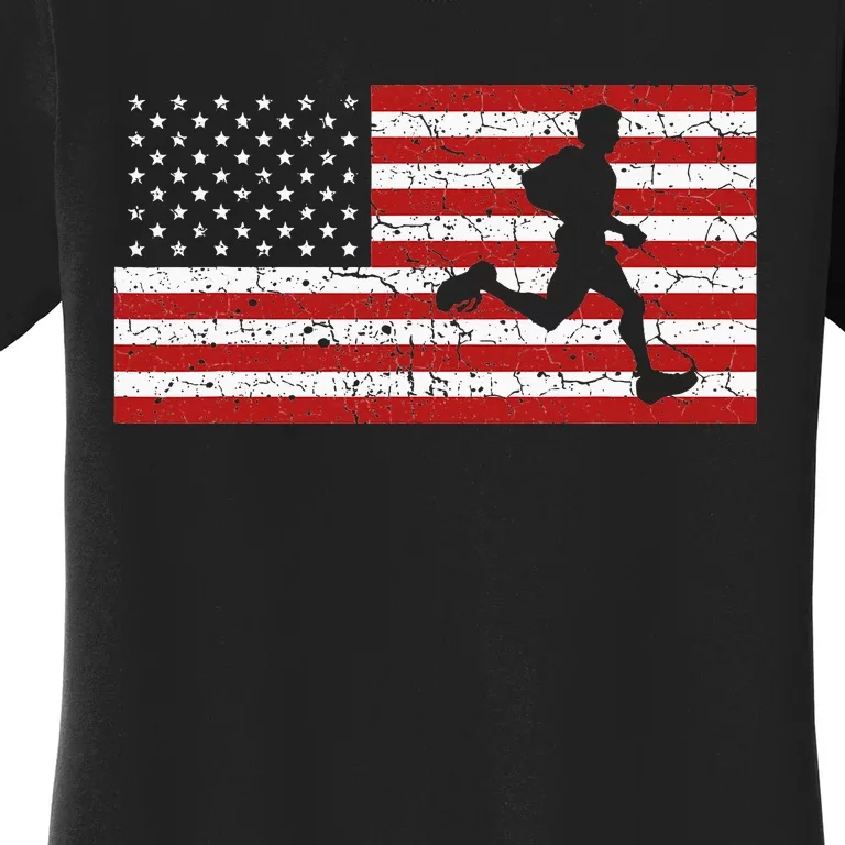 American Flag Running Runner Gift Women's T-Shirt