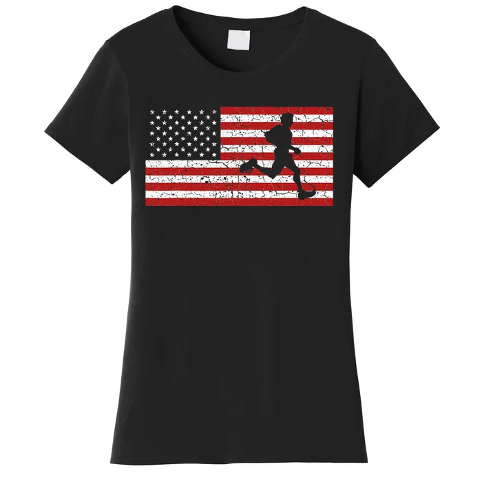 American Flag Running Runner Gift Women's T-Shirt