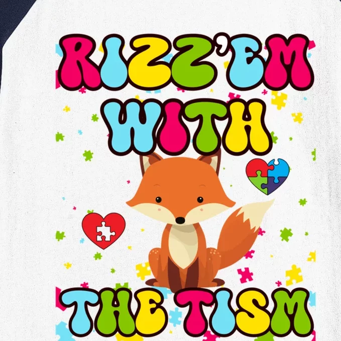 Autism Funny Rizz Em With The Tism Meme Autistic Cute Fox Cool Gift Baseball Sleeve Shirt