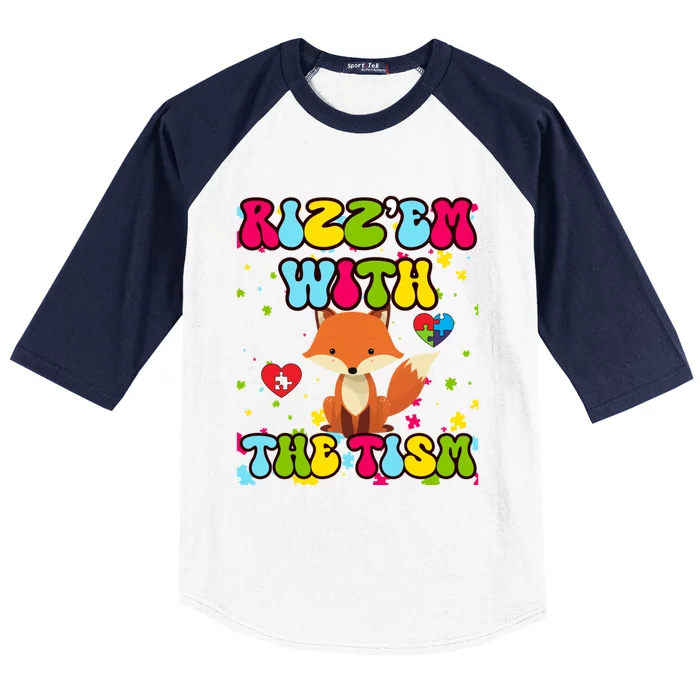 Autism Funny Rizz Em With The Tism Meme Autistic Cute Fox Cool Gift Baseball Sleeve Shirt