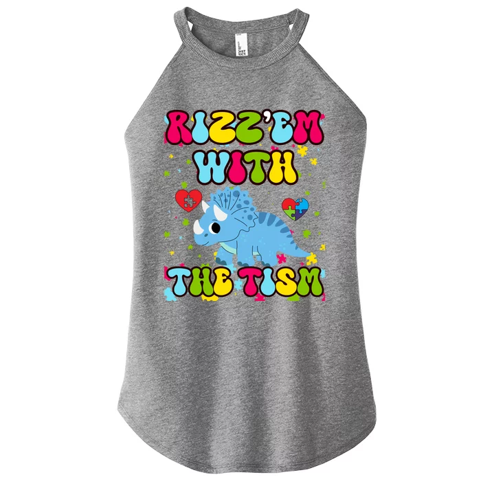 Autism Funny Rizz Em With The Tism Meme Autistic Dinosaure Cool Gift Women’s Perfect Tri Rocker Tank