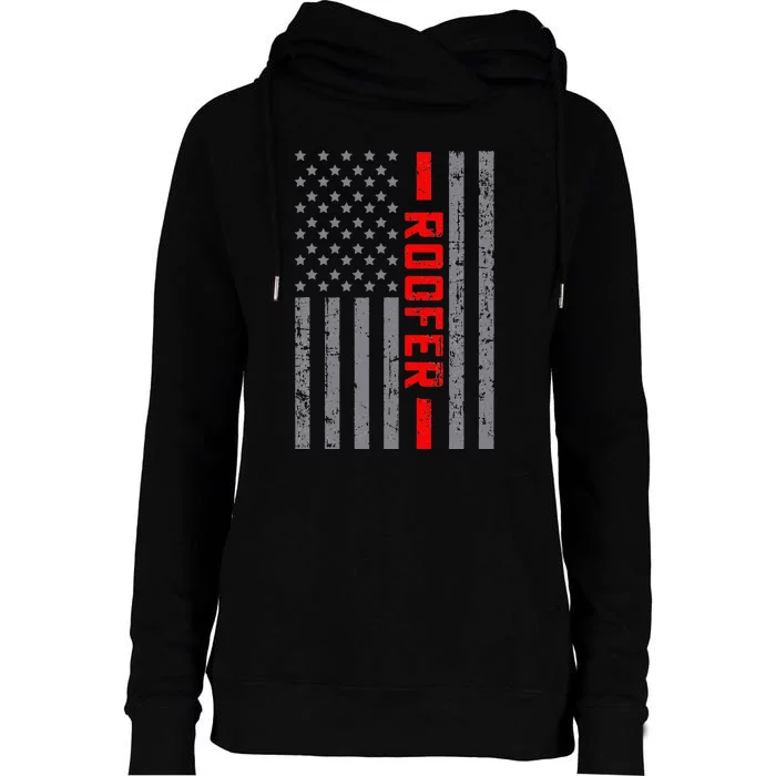 American Flag Roofer US Flag Vintage Dad Womens Funnel Neck Pullover Hood