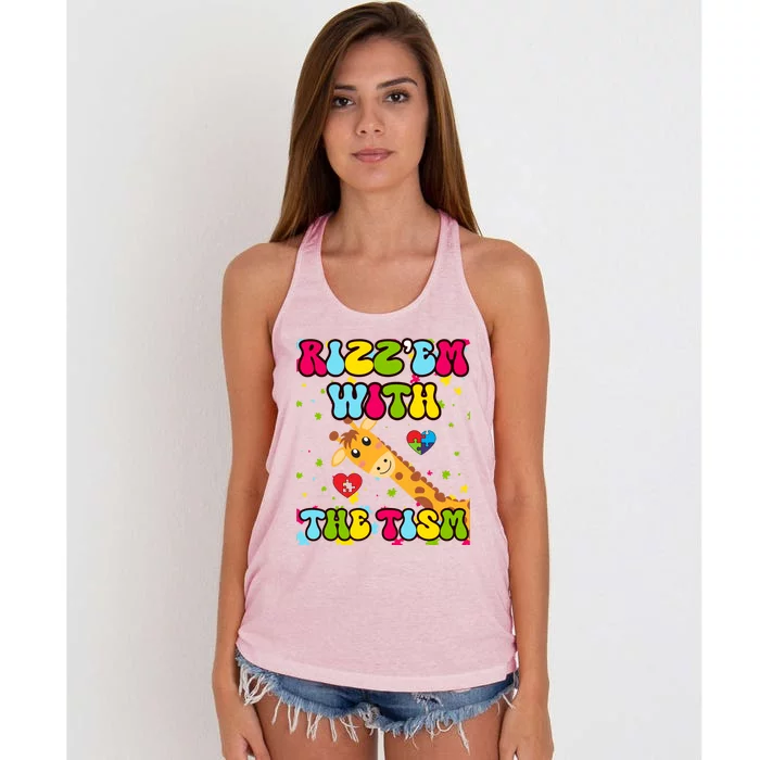 Autism Funny Rizz Em With The Tism Meme Autistic Giraffe Gift Women's Knotted Racerback Tank