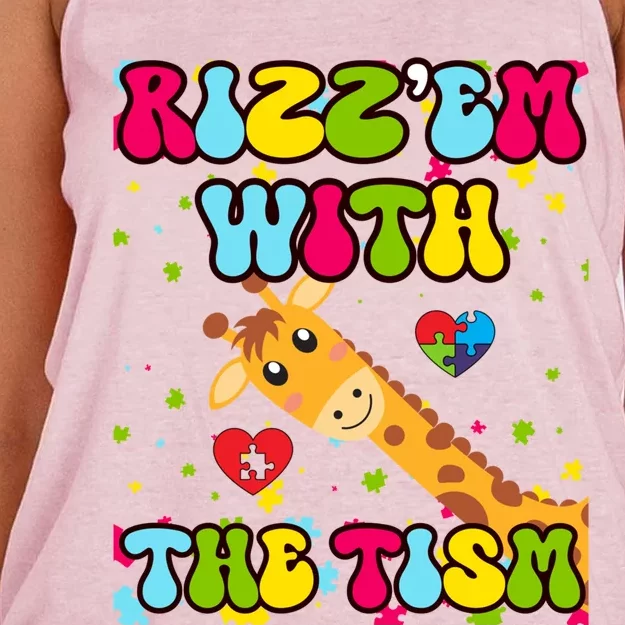 Autism Funny Rizz Em With The Tism Meme Autistic Giraffe Gift Women's Knotted Racerback Tank