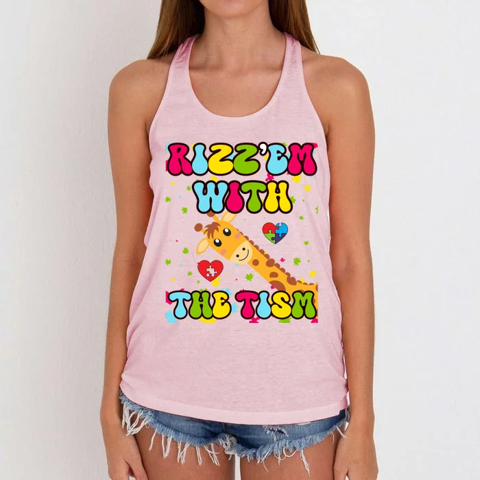 Autism Funny Rizz Em With The Tism Meme Autistic Giraffe Gift Women's Knotted Racerback Tank