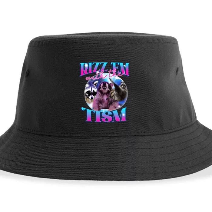 Autism Funny Rizz Em With The Tism Meme Autistic Opossum Sustainable Bucket Hat